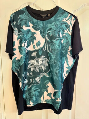 Ted Baker Floral Short Sleeve Top in Green & Black Size L (4-EU)